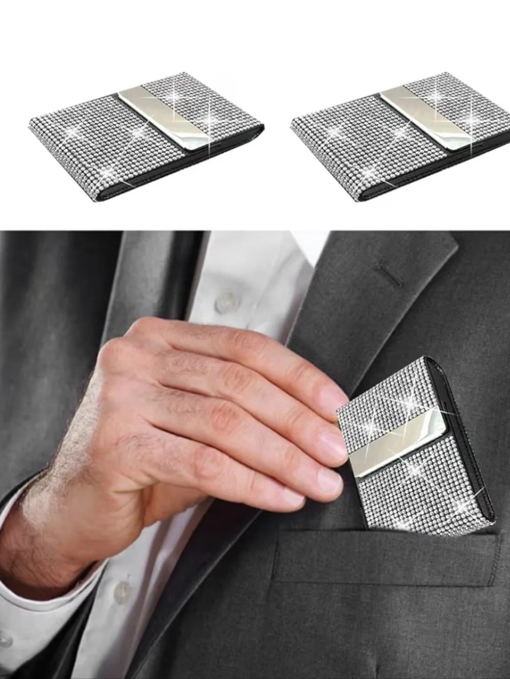 Silver Bling Card Holder Wallet Case